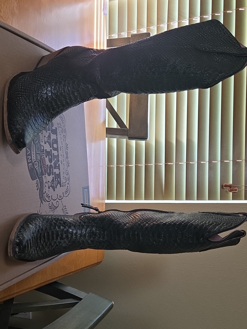 Black Textured Knee-High Boots